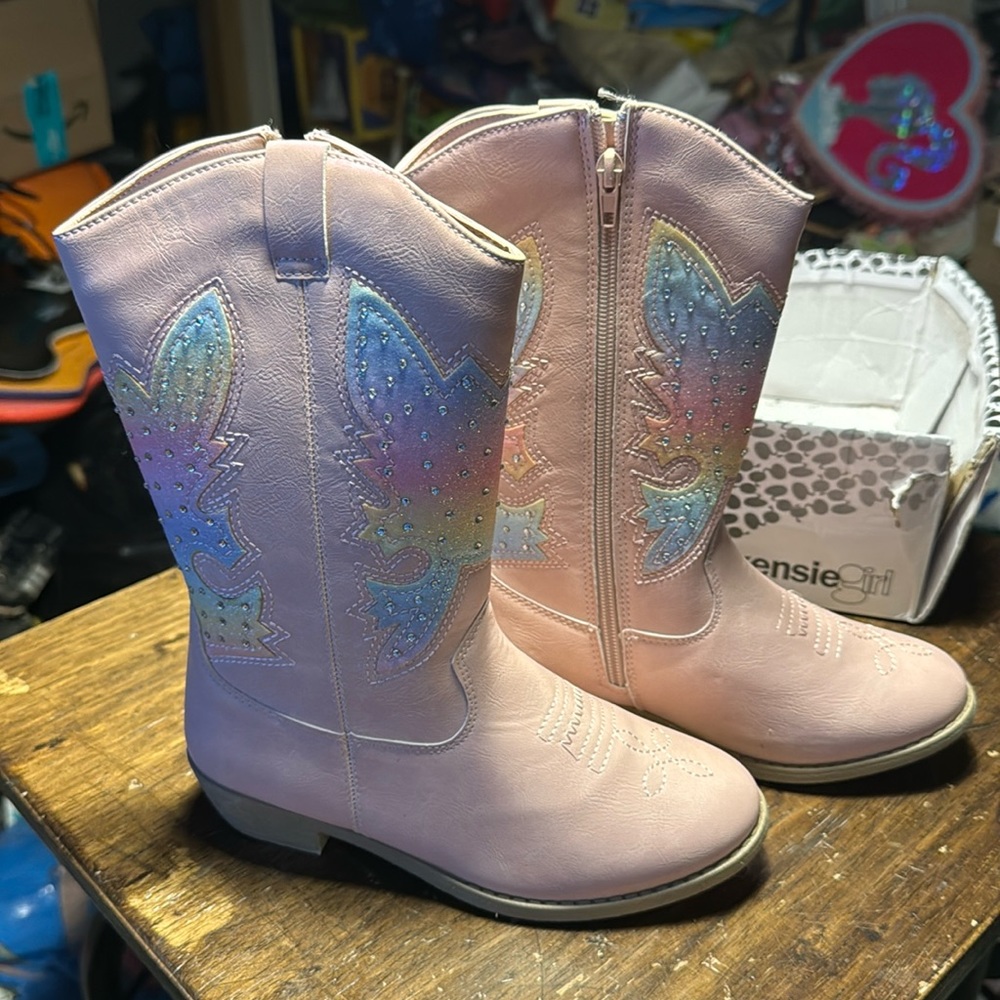 Kensie Girl Cowgirl Boots rainbow colors, beautiful fancy design with stones NEW